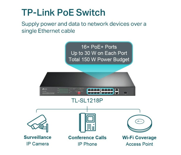 TP-Link 18p TL-SL1218P (16x10/100Mbit PoE+, 2x1000Mbit) - 1063920 - zdjęcie 4